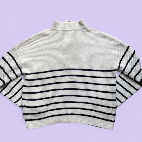 White and Black Striped Quarter Zip Sweater - Picture 2 of 5